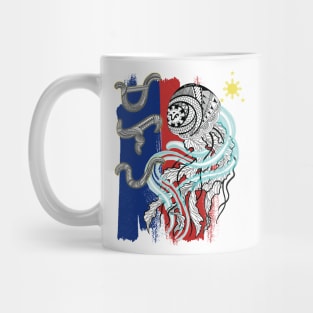 Philippine Flag-Tribal line Art Jellyfish / Baybayin word Malaya (Freely) Mug